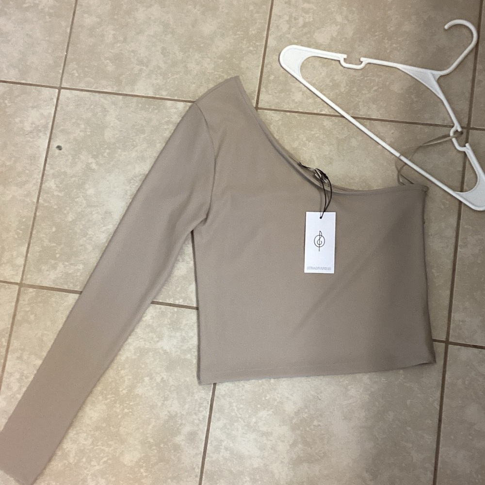 Stradivarius Tan Long One Shoulder Top
